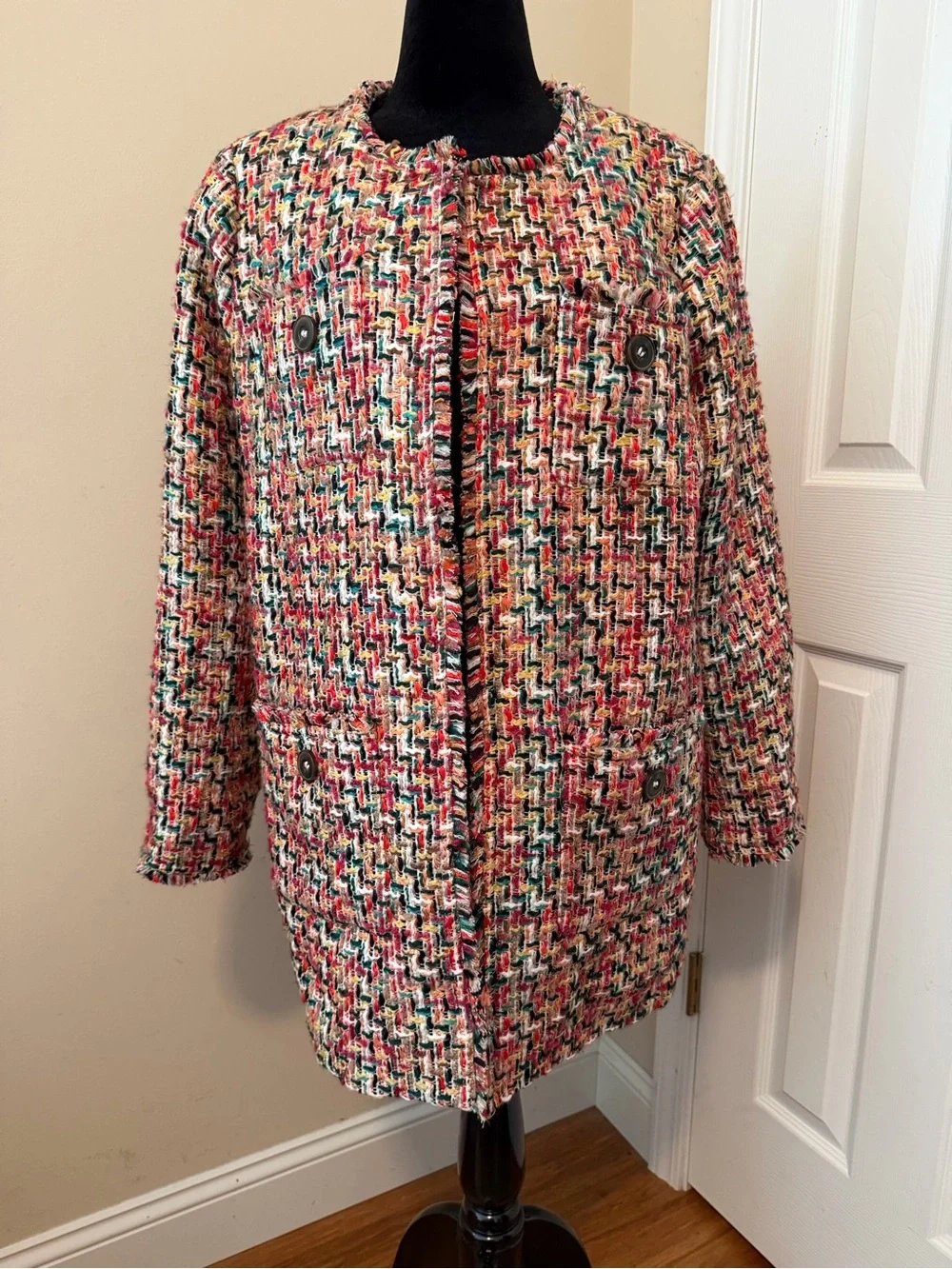 Talbots Multi Color Candy Tweed Fringe Topper Size 16 - Picture 1 of 16